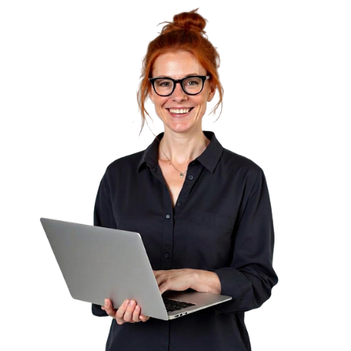Kursteilnehmerin mit Brille und Laptop in einer IT-Schulung bei PC-COLLEGE