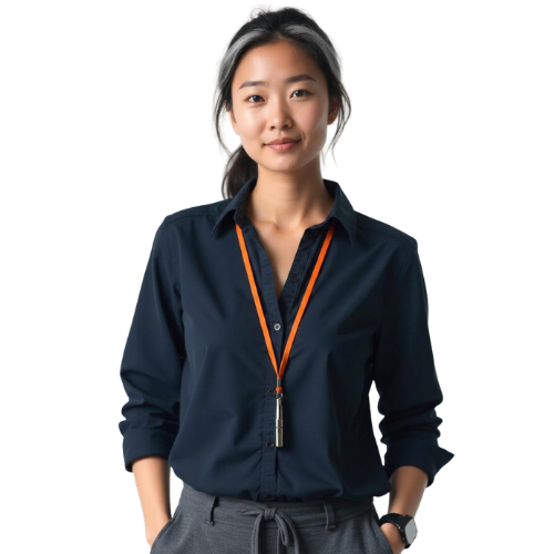 Kursteilnehmerin mit Lanyard bei einer IT-Schulung von PC-COLLEGE